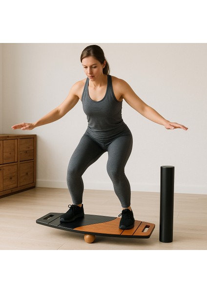 Siyah/kahve Denge Tahtası Balance Roller Board Çift Fonksiyonlu Sörf Eğitim Tahtası Kaykay Eğitim Tahtası 73 x 31 cm fiyatları