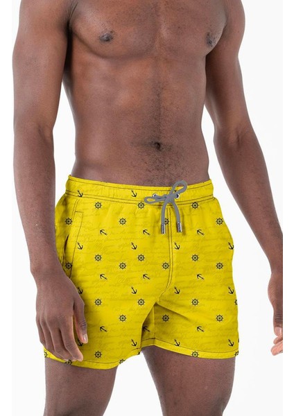 Su Itici Özellikli Dijital Baskılı Erkek Plaj Deniz Şort Mayo - 0204-SARI fiyatları