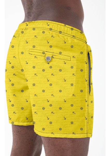Su Itici Özellikli Dijital Baskılı Erkek Plaj Deniz Şort Mayo - 0204-SARI modelleri