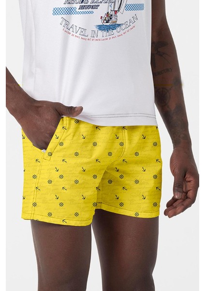 Su Itici Özellikli Dijital Baskılı Erkek Plaj Deniz Şort Mayo - 0204-SARI fırsatları