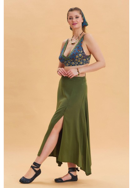 Fermuar Detaylı Yırtmaçlı Asimetrik Etek modelleri