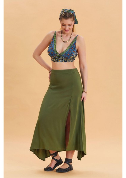 Fermuar Detaylı Yırtmaçlı Asimetrik Etek fırsatları