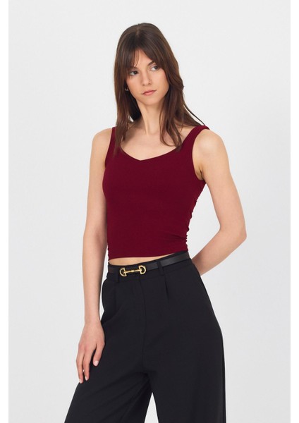 Bordo Kalın Askılı V Yaka Bluz 13293 fiyatları