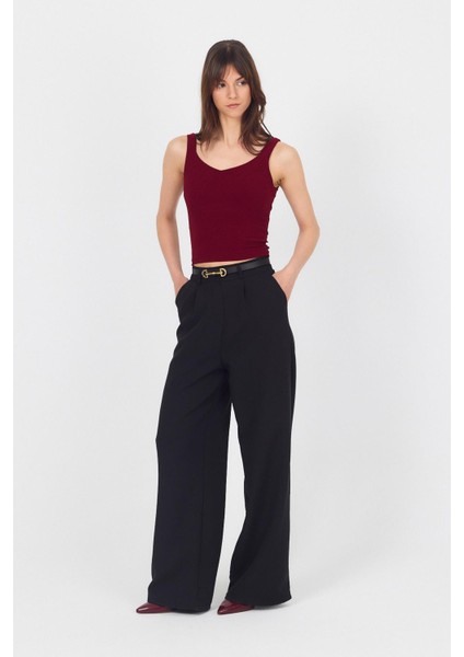 Bordo Kalın Askılı V Yaka Bluz 13293 modelleri