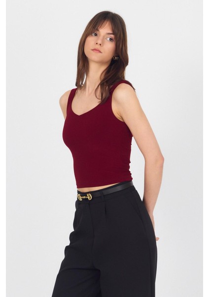 Bordo Kalın Askılı V Yaka Bluz 13293 fırsatları