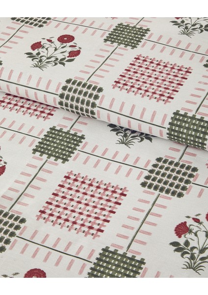 Floral Grid Pamuklu Ranforce King Size Nevresim Seti 240X220 cm Gül Kurusu modelleri
