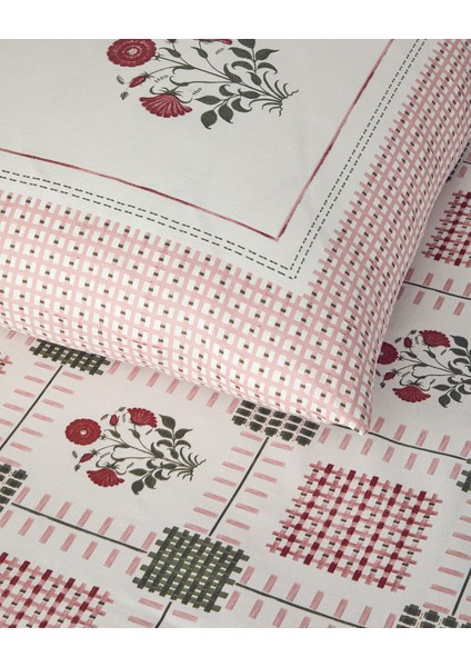 Floral Grid Pamuklu Ranforce King Size Nevresim Seti 240X220 cm Gül Kurusu fırsatları