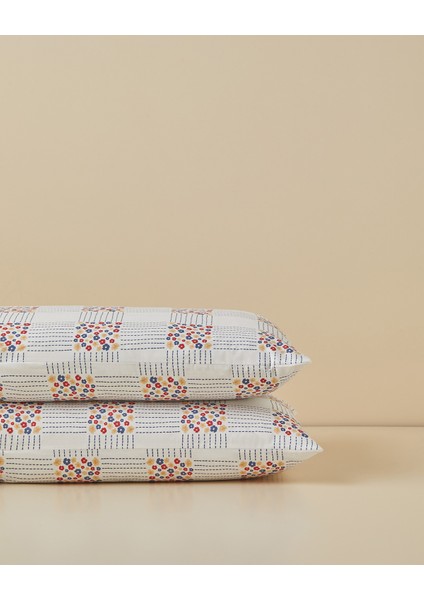Daisy Plaid Kolay Ütülenir 2'li Yastık Kılıfı 50X70 cm Kırmızı - Mavi