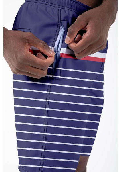 Uzun Boy Model Su Itici Özellikli Dijital Baskılı Erkek Plaj Deniz Şort Mayo 237-LACIVERT modelleri