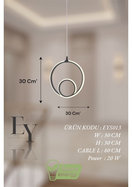 Modern Siyah Damla Göz Model 3 Renk (Beyaz & Sarı & Günışığı) LED Avize