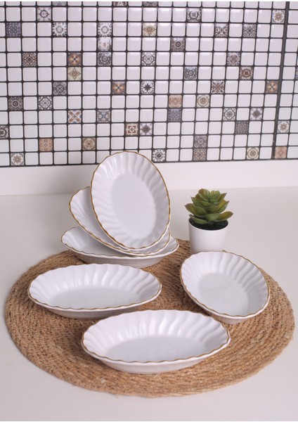 Yaldızlı Çerezlik Sunumluk Kahvaltılık 6 Adet Beyaz Renk