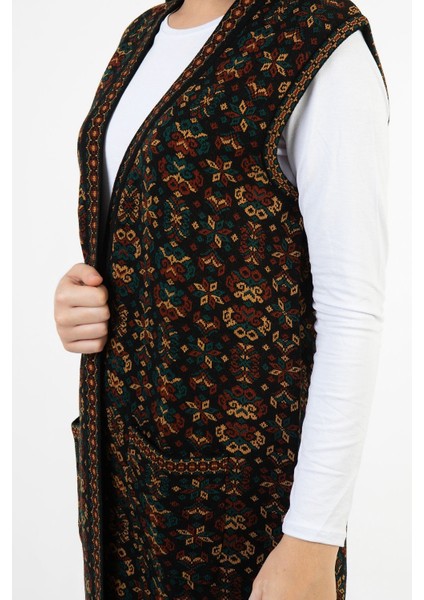 Kadın Çiçek Desenli Cepli Uzun Kilim Yelek fiyatları