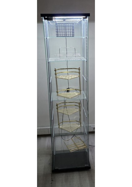 Artinoks Cam Vitrin Gümüşlük Büfe Camlı Koleksiyon Vitrini Detolf Cam Vitrin Teşhirvitrin 7 raflı ledli /(Işıklı)