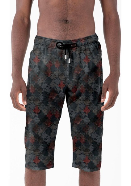 Diz Altı Uzun Model Su Itici Özellikli Likralı Esnek Kumaş Erkek Plaj Deniz Kapri Şort - 943-SIYAH