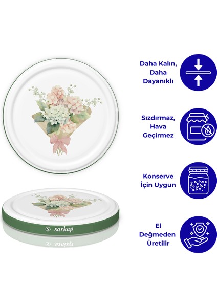 Hijyenik Paketli 10 Adet Kavanoz Kapağı – Yeşil Buket – 82 mm