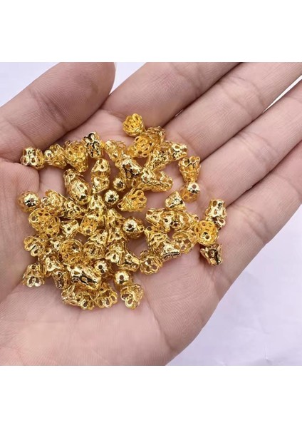 50 Adet Gold Boş Çiçek Metal Boncuk Kapağı Ara Aparatı Kolye Bileklik Takı Yapım Malzemeleri