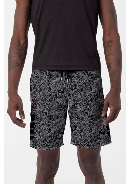 Uzun Boy Model Su Itici Özellikli Dijital Baskılı Erkek Plaj Deniz Şort Mayo - 243-SIYAH fırsatları