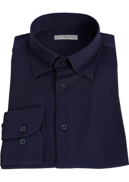 Lacivert Slim Fit Uzun Kol Gömlek