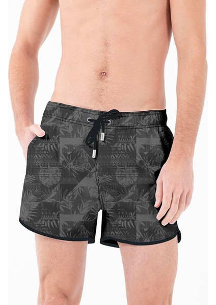 Mini Model Su Itici Özellikli Dijital Baskılı Kısa Boy Erkek Plaj Deniz Şort Mayo - 279-SIYAH