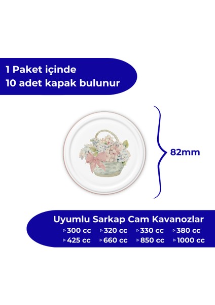 Hijyenik Paketli 10 Adet Kavanoz Kapağı – Pembe Buket – 82 mm