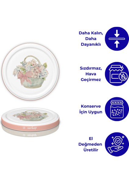 Hijyenik Paketli 10 Adet Kavanoz Kapağı – Pembe Buket – 82 mm