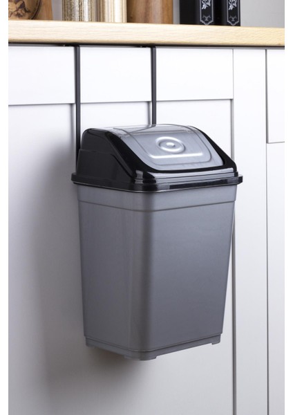 Askılı Çöp Kovası Gri-Siyah 5l