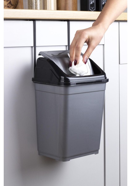 Askılı Çöp Kovası Gri-Siyah 5l