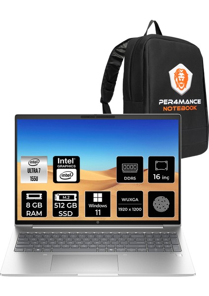 Probook 460 G11 Intel Core Ultra 7 155U 8gb 512GB SSD 16" Fhd+ W11P Taşınabilir Bilgisayar & Per4 Çanta B2PH5ESPN382