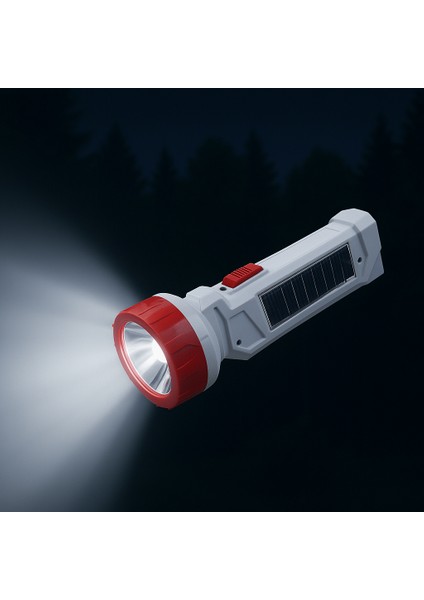 USB Şarjlı - Güneş Enerjili El Feneri Kamp Lambası 2 Ledli Beyaz Işıklı Işıldak Portatif 300 Lümen