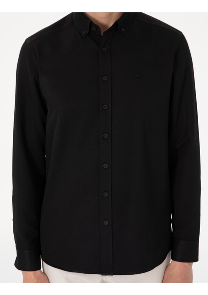 Erkek Siyah Oxford Slim Fit Kolay Ütülenebilir Gömlek 50306996-VR046