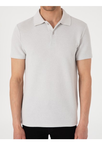 Erkek Gri Slim Fit Örme Dokulu Polo Yaka Tişört 50310171-VR024