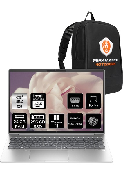 Elitebook 660 G11 Intel Core Ultra 7 155U 24GB 256GB SSD 16" Fhd+ W11P Taşınabilir Bilgisayar & Per4 Çanta 9C004EAPN391