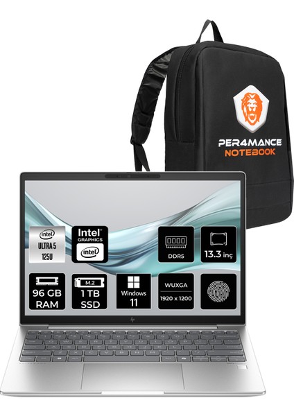 Elitebook 630 G11 Intel Core Ultra 5 125U 96GB 1tb SSD 13.3" Fhd+ Windows 11 Home Taşınabilir Bilgisayar & Per4 Çanta 9Y7R7ETPN378