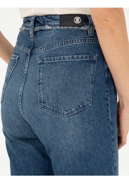 Kadın Açık Mavi Mom High Waist Fit Jean Pantolon 50293352-VR003