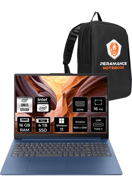 Ideapad Slim 3 Intel Core I5 13420H 16GB 4tb SSD 16" Fhd+ Windows 11 Pro Taşınabilir Bilgisayar & Per4 Çanta 83K2001RTRP350