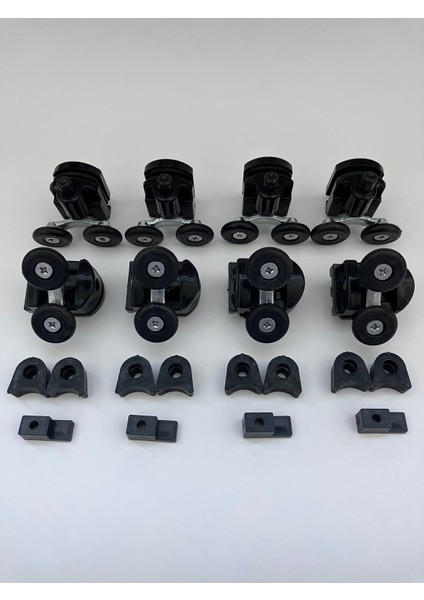 Cam Duşakabin Tekerleği Metal Ayaklı Siyah Plastik 8'li Tam Set