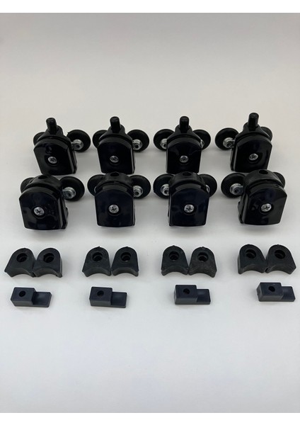 Cam Duşakabin Tekerleği Metal Ayaklı Siyah Plastik 8'li Tam Set