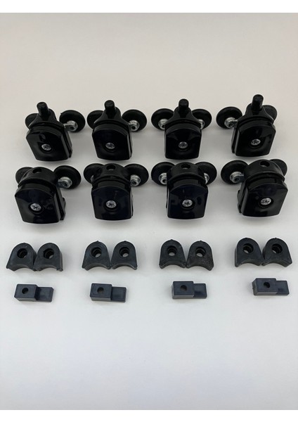 Cam Duşakabin Tekerleği Metal Ayaklı Siyah Plastik 8'li Tam Set