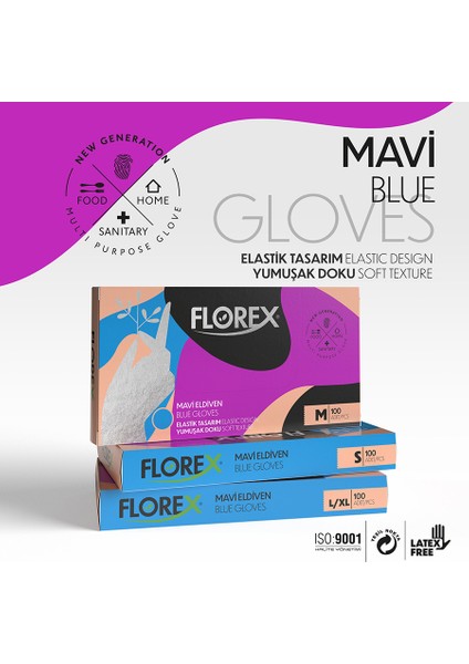 Florex Eldiven Tpe Mavi / M 100'LÜ 5 Kutu