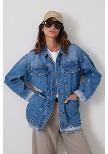 Mavi Belden Büzgü ve Oturtmalı Cep Detaylı Kot Ceket fırsatları