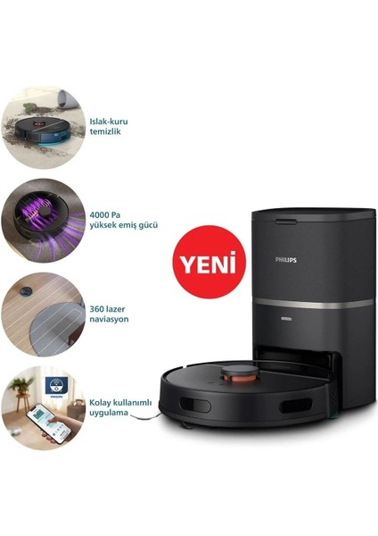 3000 Serisi Islak Kuru Moplu Siyah Robot SÜPÜRGE,4000 Pa, Sert Zemin ve Halıya Uygun XU3100