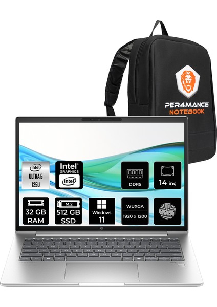 Probook 440 G11 Intel Core Ultra 5 125U 32GB 512GB SSD 14" Fhd+ Windows 11 Home Taşınabilir Bilgisayar & Per4 Çanta A23MQEAPN357