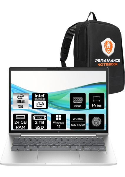 Probook 440 G11 Intel Core Ultra 5 125U 24GB 2tb SSD 14" Fhd+ Windows 11 Home Taşınabilir Bilgisayar & Per4 Çanta A23MQEAPN354