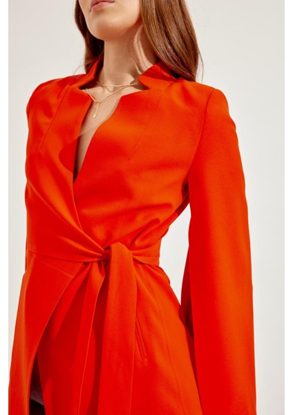 Kırmızı Kol Detaylı Belde Bağlama Detaylı Ceket fiyatları