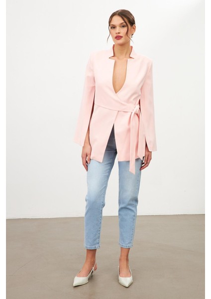 Pudra Kol Detaylı Belde Bağlama Detaylı Ceket indirimleri