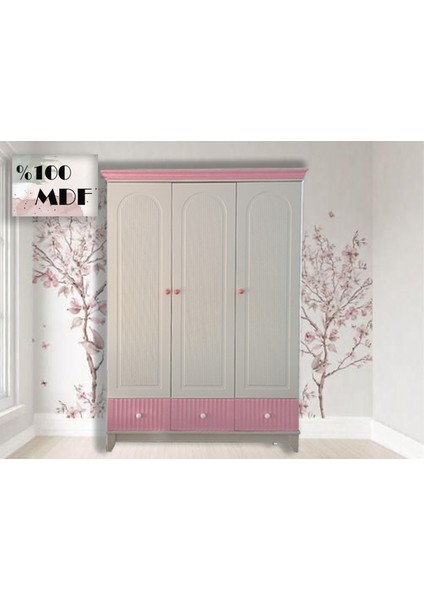 %100 Mdf Bohem Pembe 3 Kapılı Bebek&çocuk Odası Gardırop