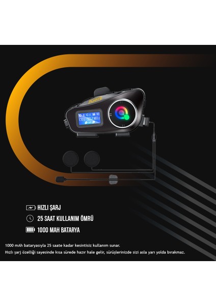 Always Q58 Max 500M Telsiz Mesafeli Motosiklet Kaskı Interkom Çift Sürücü Iletişimi Mp3 Fm Radyo