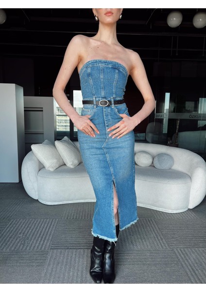 Cecilia Straplez Denim Elbise