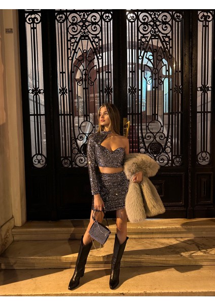 Gisselle Tek Kol Crop Etek Takım