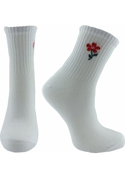 Çiçek Desenli Kolej Çorap 2 Çift Beyaz-Pembe fiyatları